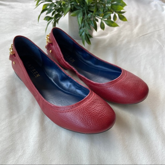 Lauren Ralph Lauren Shoes | Ralph Lauren Barb Red Leather Chain Ballet Flat | Poshmark